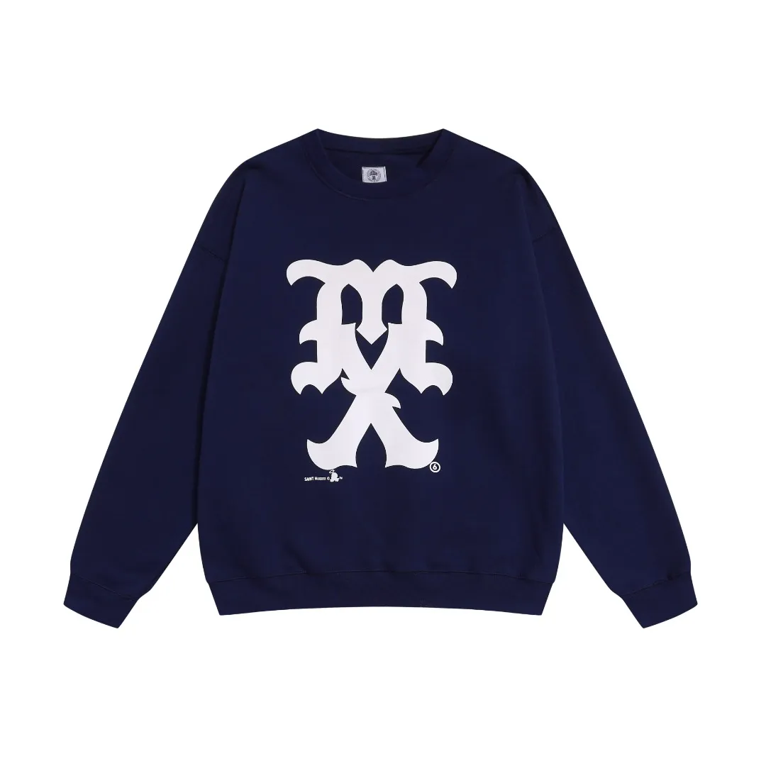 SAINT MICHAEL 25FO CREW SWEAT MX American retro velvet loose round neck sweatshirt Fabric: 420g Style number: SM610 Size: S-M-L-XL Color: black-blue Price: P190